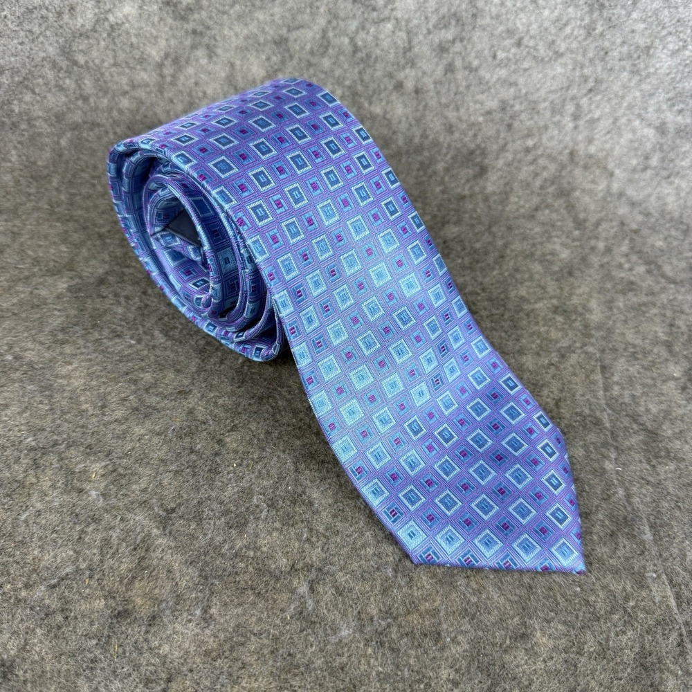 FORSYTH Men's 100%‎ Silk Necktie Classic 58 5/8" Designer Geometric Blue/Purple